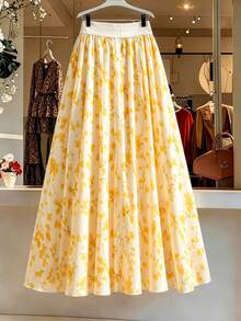 GlowEve CURVE Chân váy chiffon hoa lãng mạn thanh lịch dành cho nữ - Màu vàng - Xem 2