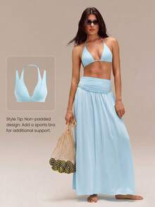 GLOWMODE 2-In-1 Two-Way Wear Strapless Dress Keep It Breezy Ultra-Fine Soft Texture Side Pockets  Foldable Daily Casual Wear - Blue Day - View 7