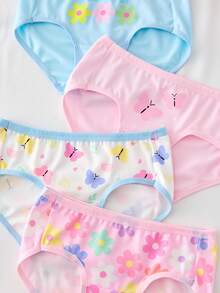 SHEIN 4件組幼女內褲 柔軟針織內衣褲 花朵蝴蝶甜甜圈冰淇淋印花 日常穿著 嬰兒粉 白色 冬季 - 彩色 - 查看 4