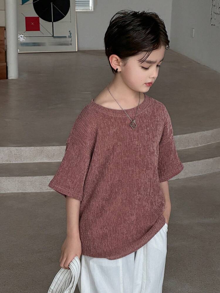 Loose Solid Color Crew Neck Casual T-Shirt For Toddler Boys (Plus Size)