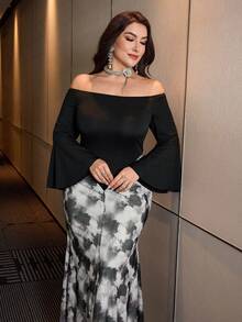 Modelyn Zanzea Plus Size Black Summer Elegant Formal Night Off Shoulder Printed Elastic Knit Fitted Slim Maxi Dress,Modern Filipiana Modest Outfits For Women - Multicolor - View 14