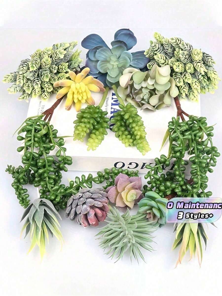 1/6/12件套仿真多肉植物套装，款式随机，仿真植物微景观，复古盆栽植物装饰，人造多肉植物盆栽，桌面装饰，窗台绿植装饰 - 彩色 - 查看 1
