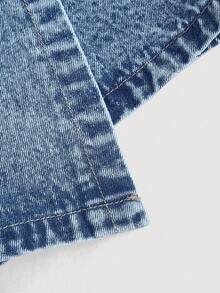 SHEIN MOD Quần yếm denim nữ và bộ áo liền quần có dây đeo, màu xanh dương. - Rửa nhẹ - Xem 4