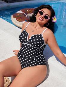 Swim Mod 2026 New Women's Spring/Summer Spaghetti Strap Polka Dot Print Beach Swimwear Set Plus Size - Multicolor - View 4