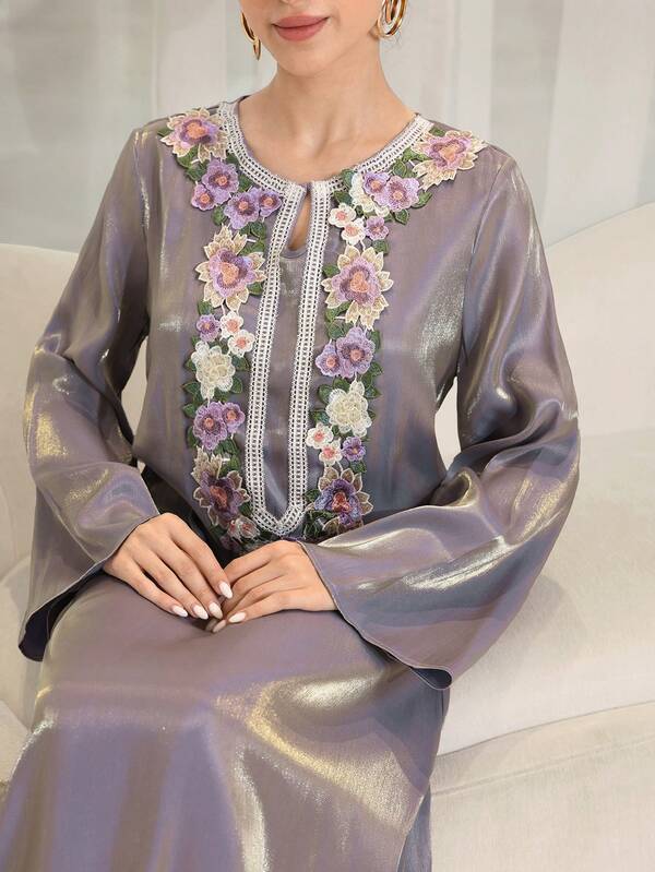 Yasmyna Women's Elegant Long Sleeve Dress With Decorative Appliques