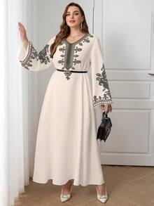 Al Najma Vestido casual con estampado floral de estilo árabe para mujer de talla grande - Multicolor - Ver 5