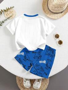 SHEIN Bộ áo thun và quần short in hình khủng long dành cho bé trai. - Nhiều màu - Xem 2