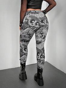 Whyspr THE POWERPUFF GIRLS X SHEIN Damen Cut Out-Design Vorderseite Sexy Cartoon Muster Schlankheits Casual Urlaubs Hose - Verschiedenfarbig - Übersicht 2