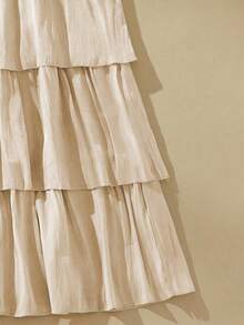 SHEIN 1 chiếc đầm không tay màu tím xếp ly bằng vải chiffon, có bèo nhún ở gấu váy, thích hợp cho kỳ nghỉ biển và mặc mùa hè. - Màu be - Xem 6