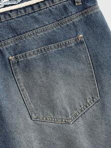 ROMWE MEN Street Life Quần short denim nam với cạp quần đính đá nhiều màu sắc. - Màu xanh lam - Xem 5