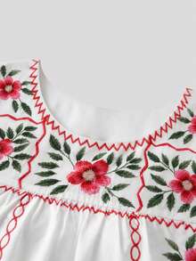 SHEIN Franclia 女士印花褶皱圆领休闲百搭日常衬衫 - 白色 - 查看 6