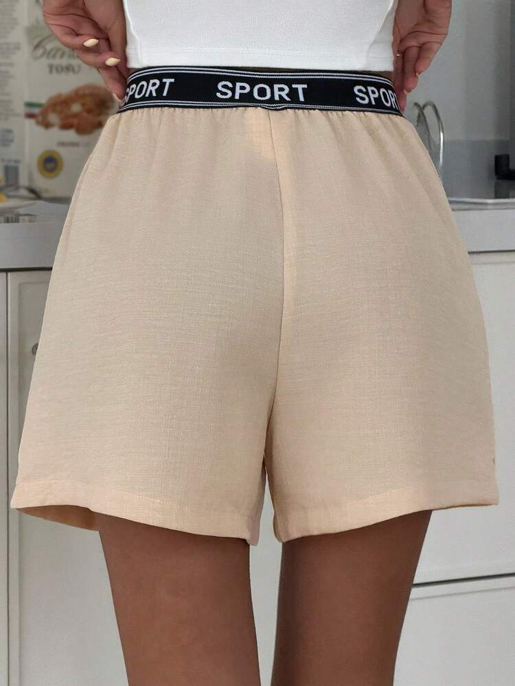 Women's Comfortable Letter Knit Waistband Casual Shorts, Loungewear Bottom