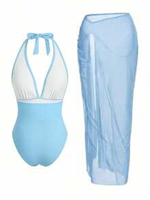 Swim Oasis Sunner Vacation 优雅浪漫海星装饰连体泳衣高端套装 - 淺藍色 - 查看 2
