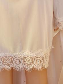 DelicateAllure Sexy Lace Contrast Mesh Solid Color Plus Size Women Robe - White - View 12