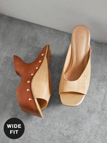 SHUZIA Sandal đế xuồng dày dặn, dáng rộng dành cho nữ, thích hợp đi hàng ngày hoặc đi nghỉ mát, kiểu dáng dễ thương và thanh lịch, làm từ chất liệu PU. - Màu be - Xem 6