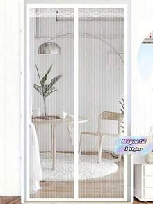 1 buah Tirai Tipis Magnetik Bergaris Putih dengan Tepi Bordir Renda, Desain Garis Vertikal, Pembatas Ruangan Anti Serangga Multifungsi untuk Ruang Tamu, Kamar Tidur, Dapur, Tirai Pintu Poliester Perekat Mandiri dan Dapat Dicuci - warna-warni - View 2