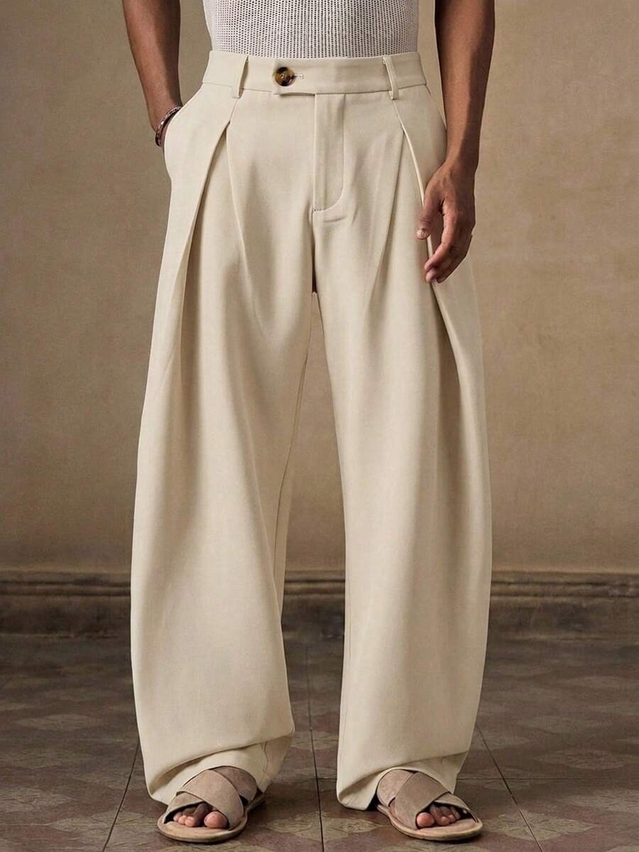 AKNOTIC Quần dài nam dáng suông, cạp chun, màu kaki trơn, thích hợp cho mùa hè, mùa thu, đi nghỉ mát, mặc hàng ngày, dự tiệc, mặc đôi, quà tặng cho nam giới. - Màu be - Xem 1