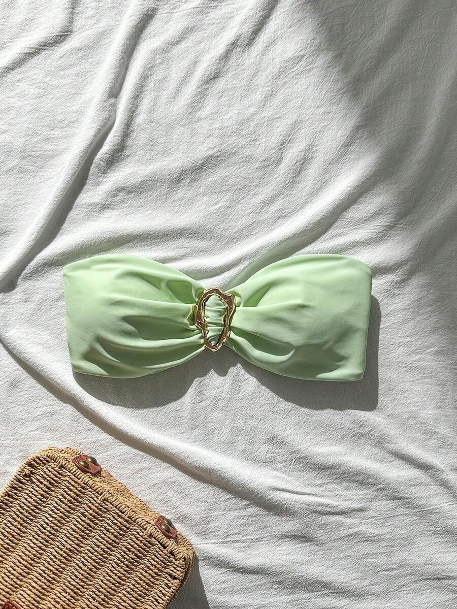 Swim Mod Áo bikini top 1 mảnh nữ Springbreak màu trơn, quây bandeau, trang trí kim loại, phong cách sexy - màu xanh lá - Xem 1