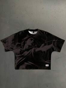 Manfinity ZONE917 Kaos Grafis Tekstur Hiphop Street Angel Potongan Longgar Box-Cut, Untuk Penggemar Gaya Jalanan, Hadiah untuk Pacar, Rapper (Kualitas Tinggi) - Hitam - View 5
