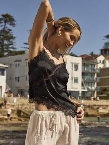 Aralina LACE TRIM CAMI TOP WITH ASYMMETRIC HEM - Black - View 8