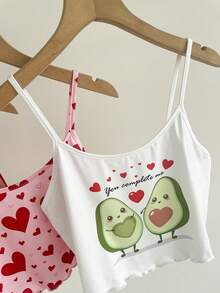 Slumberry CURVE 3pcs/Set Cute Avocado Heart Bow Print Camisole Plus Size Women Sleepwear Top - Multicolor - View 5