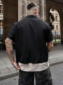 Artur Kramer 男士休闲单排扣短袖通勤衬衫 - 黑色 - 查看 2