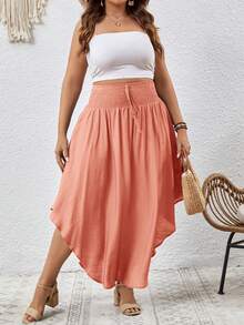 SHEIN VCAY Falda de verano con dobladillo curvo y lazo frontal, talla grande - Rosa - Ver 4