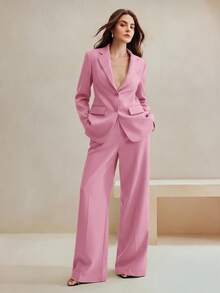 Anewsta Bộ đồ nữ 2 món: Áo blazer + Quần ống đứng - Hồng - Xem 1