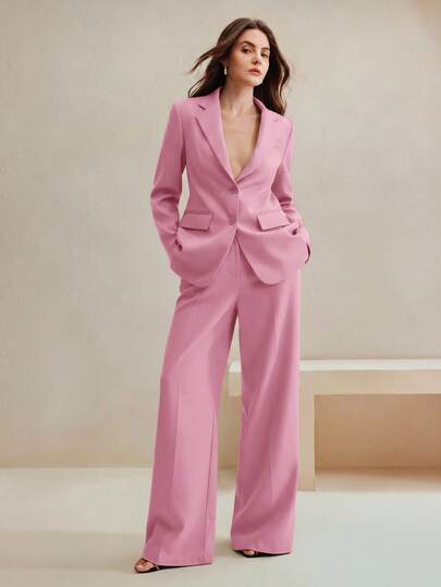 Anewsta 2 pièces Ensemble tailleur pour femme : Veste blazer + Pantalon droit