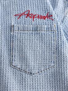 AXEPEAK Áo sơ mi denim nam thêu chữ - Màu xanh lam - Xem 3