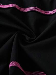 THE POWERPUFF GIRLS X SHEIN Quần legging nữ mùa hè họa tiết hoạt hình, đường may tương phản, cạp chun có dây rút. - màu đen - Xem 6