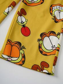 GARFIELD | SHEIN 卡通印花短袖上衣和裤子睡衣套装，适合小女孩 - 黃色 - 查看 9