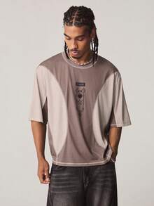 SCOOBY-DOO X SHEIN Men's Fashionable Versatile Contrast Color Round Neck Short Sleeve T-Shirt - Brown - View 7
