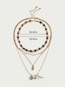 Glisma Retro Elegant Multi-Layer Gold Stacked Devil's Eye & Star And Moon Necklace,Premium/Old Money/Classy,Sexy/Vintage,Summer/Beach/Prom/Party,For Mom/Women/Girl/Mother,Layered/Gemstone/Beaded/Crystals - Gold - View 8