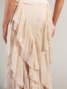 Rouah Boho Multi Ruffle Waterfall Chiffon Skirt - Perfect For Summer - Summer Vibes, Vacay Time, Resort Holiday, Vacation Time Grittyboho Garden Party Beige - Apricot - View 4