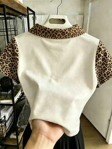 Resyla Women's Leopard Print Patchwork Casual Versatile Daily Wear Short Sleeve T-Shirt - Multicolor - View 2