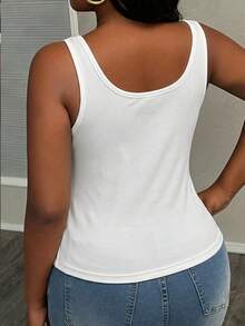 Slaydiva 2pcs/Set Versatile Black & White Plus Size Women Solid Color Thick Strap Ribbed Fabric Tank Tops, Suitable For Summer Vacation - Black and White - View 5