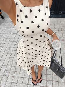 Rivivi Women's Summer French Style Sleeveless Polka Dot Mini Denim Dress - Multicolor - View 5