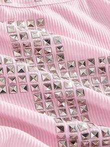 ROMWE Avant Women's Retro Baddie Unisex Streetwear Starry Sky & Rivet Print Tank Top - Pink - View 4