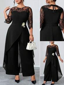 Reflora Plus Size Elegant Commuter Solid Color Lace Patchwork 3D Floral Decor Jumpsuit,
Summer Dresses For Women,Spring Dresses,Winter Dress, Festival Outfits For Women,Easter Dress Women,Elegant Dresses For Party,Elegant Long Party Dress,Beach Outfits For Women,Wedding Guest Dress For Women,Wedding Party Dress,Dress For Wedding Guest,Bridesmaid Dress,Graduation Dress For Women,Graduation Outfit For Mother,Elegant Dresses For Party,Elegant Dresses For Ladies,Elegant Women's Set,Casual Dresses For Women, Vacation Outfits Women,Holiday Outfits For Women,Summer Holiday Outfits,Holiday Dresses,Formal Dresses For Women,Formal Attire For Women,Luxury Evening Dresses For Women,Luxury Evening And Occasion Dresses,Luxury Evening Dresses For Weddings,Work Outfits For Women,Office Outfits For Women,Office Wear For Women,Country Concert Outfit,Mother Of Groom Dress,Teal Dress Plus Size - Black - View 1