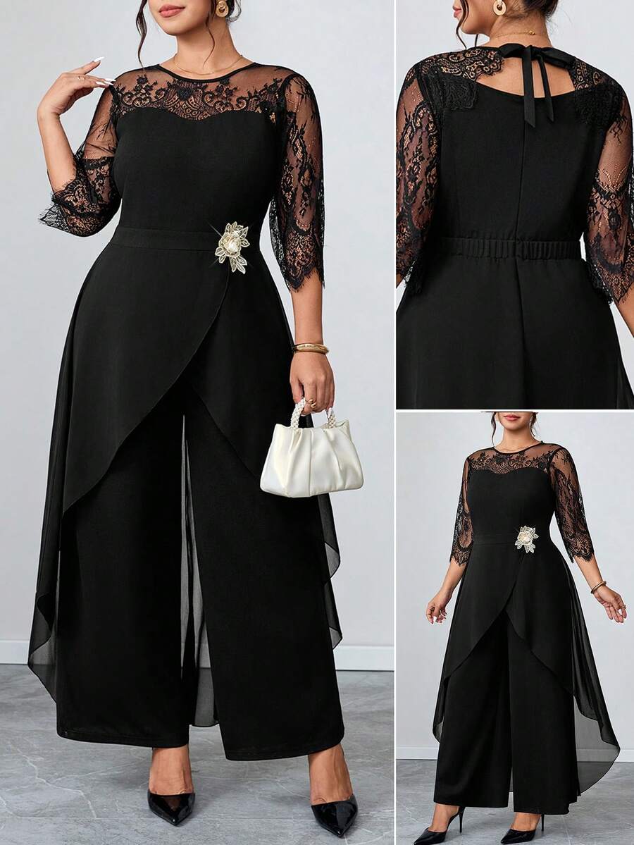 Reflora Plus Size Elegant Commuter Solid Color Lace Patchwork 3D Floral Decor Jumpsuit,
Summer Dresses For Women,Spring Dresses,Winter Dress, Festival Outfits For Women,Easter Dress Women,Elegant Dresses For Party,Elegant Long Party Dress,Beach Outfits For Women,Wedding Guest Dress For Women,Wedding Party Dress,Dress For Wedding Guest,Bridesmaid Dress,Graduation Dress For Women,Graduation Outfit For Mother,Elegant Dresses For Party,Elegant Dresses For Ladies,Elegant Women's Set,Casual Dresses For Women, Vacation Outfits Women,Holiday Outfits For Women,Summer Holiday Outfits,Holiday Dresses,Formal Dresses For Women,Formal Attire For Women,Luxury Evening Dresses For Women,Luxury Evening And Occasion Dresses,Luxury Evening Dresses For Weddings,Work Outfits For Women,Office Outfits For Women,Office Wear For Women,Country Concert Outfit,Mother Of Groom Dress,Teal Dress Plus Size - Black - View 1