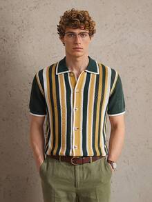 Manfinity CityGents Áo len nam kẻ sọc phối nhiều màu, kiểu dáng thường ngày, cài một hàng khuy. - Nhiều màu - Xem 4