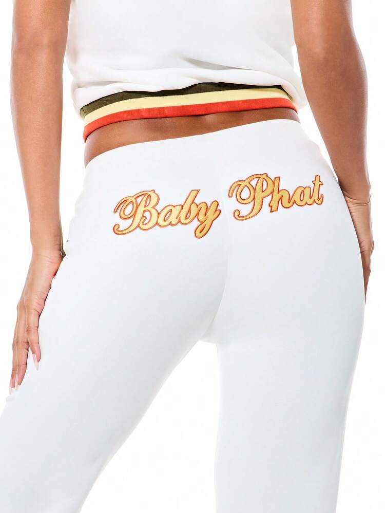 BABYPHAT Low Rise Flare Joggers With Embroidery And Ribbed Waistband Details Casual Comfort Pants