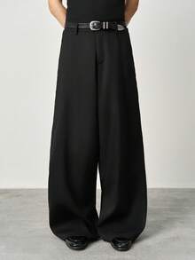 STYNVO Men's Minimalist Chique Classy Commuter Casual Black Side Pocket Wide Leg Pants Date Night Autumn - Black - View 4