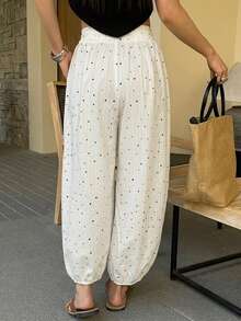 DAZY Women's Loose Solid Color Lantern Ankle Pants, Casual Summer Trousers - Beige - View 2