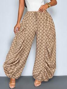 SOLERSUN Pantalones de mujer con estampado gráfico artístico vintage, elegantes, casuales, para ir al trabajo, de color albaricoque (floral aleatorio), para primavera/verano - Caqui - Ver 6