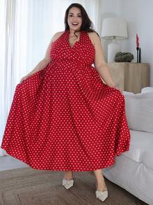 Pretty and Ole Summer Women's Elegant Off-The-Shoulder V-Neck Tie-Shoulder Polka Dot Swing Dress, Vintage French Chic Casual Vacation Dress With Cinched Waist Party - Multicolor - View 6