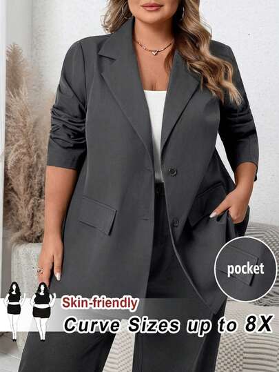 SHEIN CURVE+ Plus Size Solid Color Business Casual Blazer