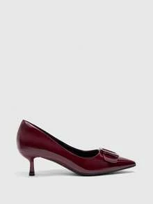 CUCCOO BIZCHIC Buckle Simple And Generous Fashion Versatile Casual Workplace Commuter Women's High Heels Shoes - Burgundy. - View 2