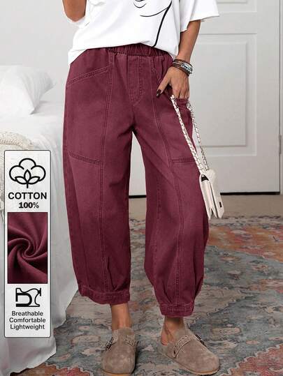 EMERY ROSE Quần Jeans Ống Bùng Retro Thường Ngày Cho Nữ Quần Thường Ngày Cho Nữ Quần Lưng Thun Quần Nữ Có Túi Quần Ống Bùng Quần Ống Bùng Quần Ngắn